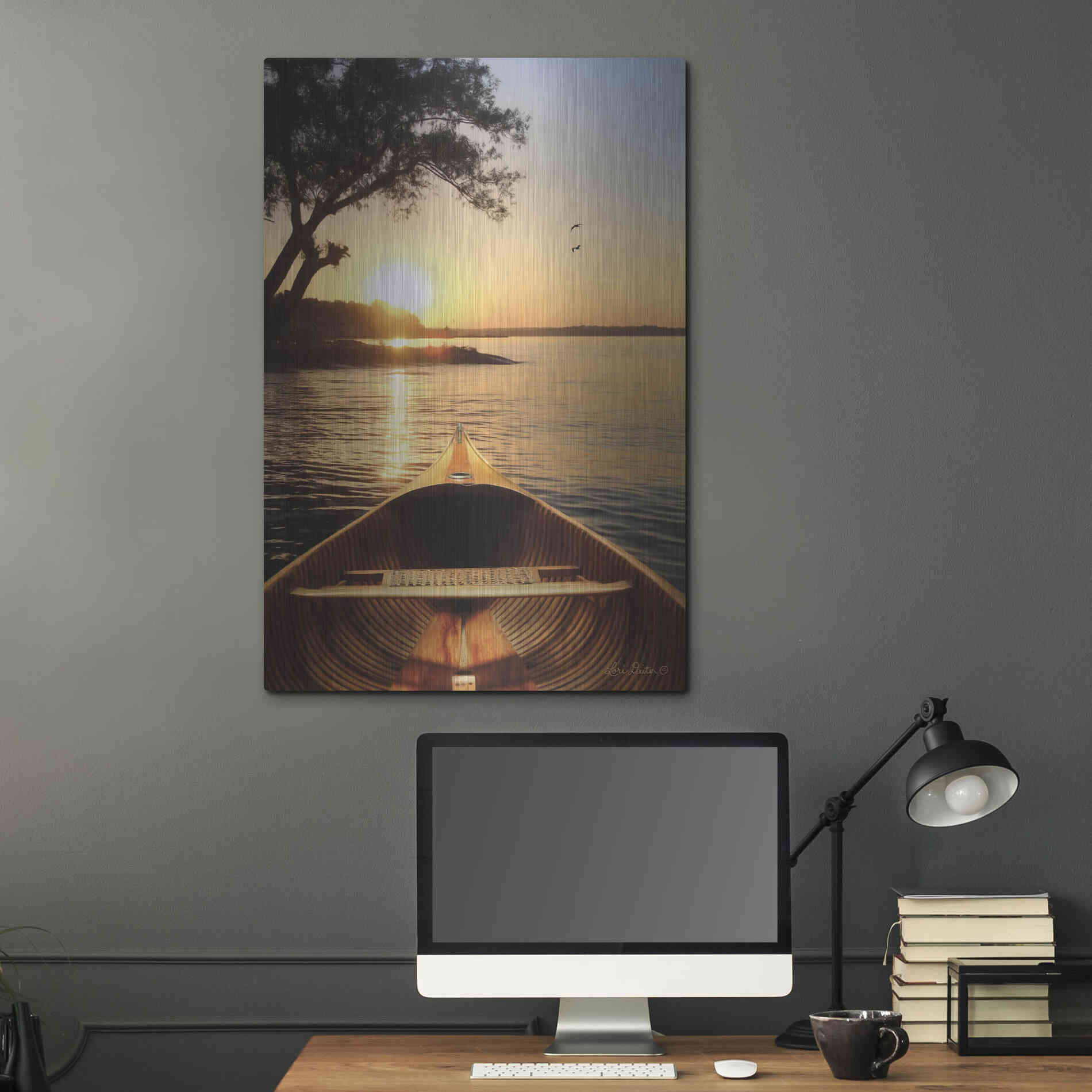 Luxe Metal Art 'Sunset on the Lake I' by Lori Deiter, Metal Wall Art,24x36