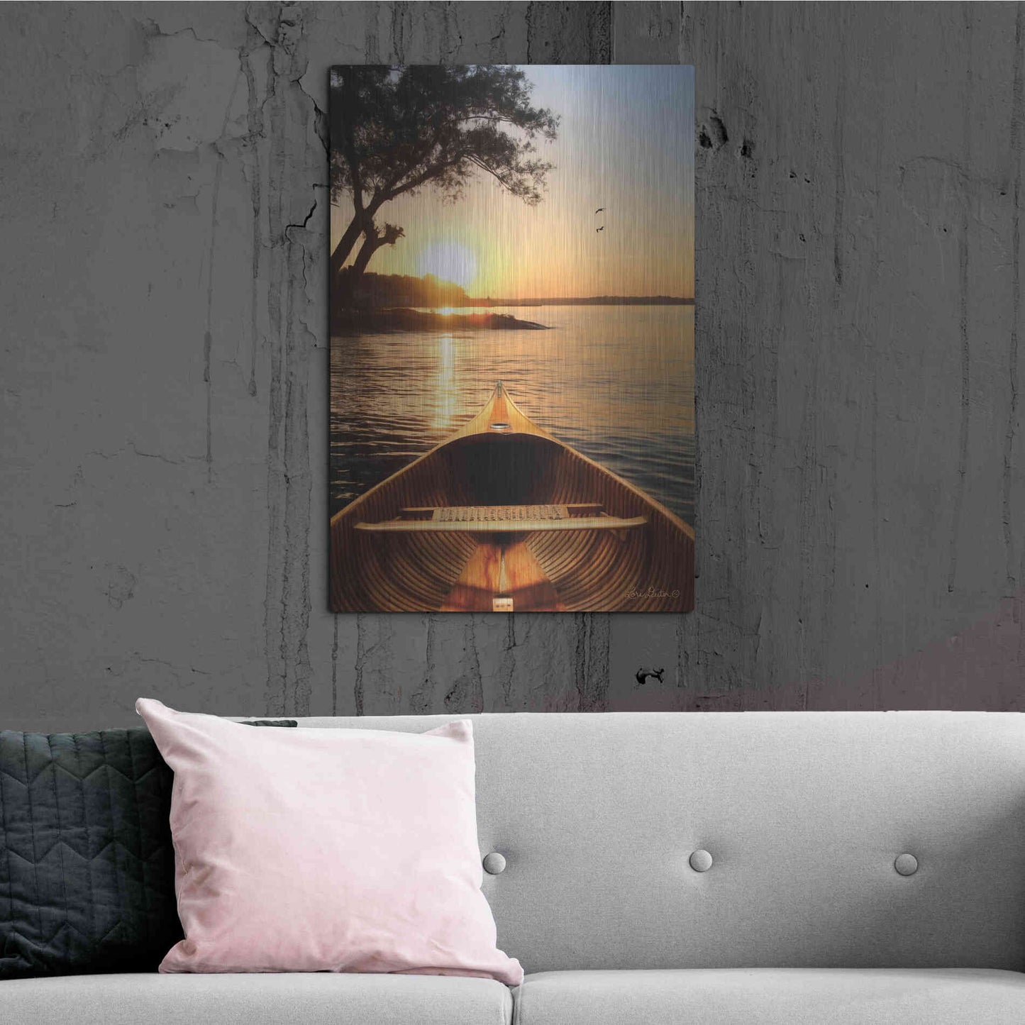 Luxe Metal Art 'Sunset on the Lake I' by Lori Deiter, Metal Wall Art,24x36