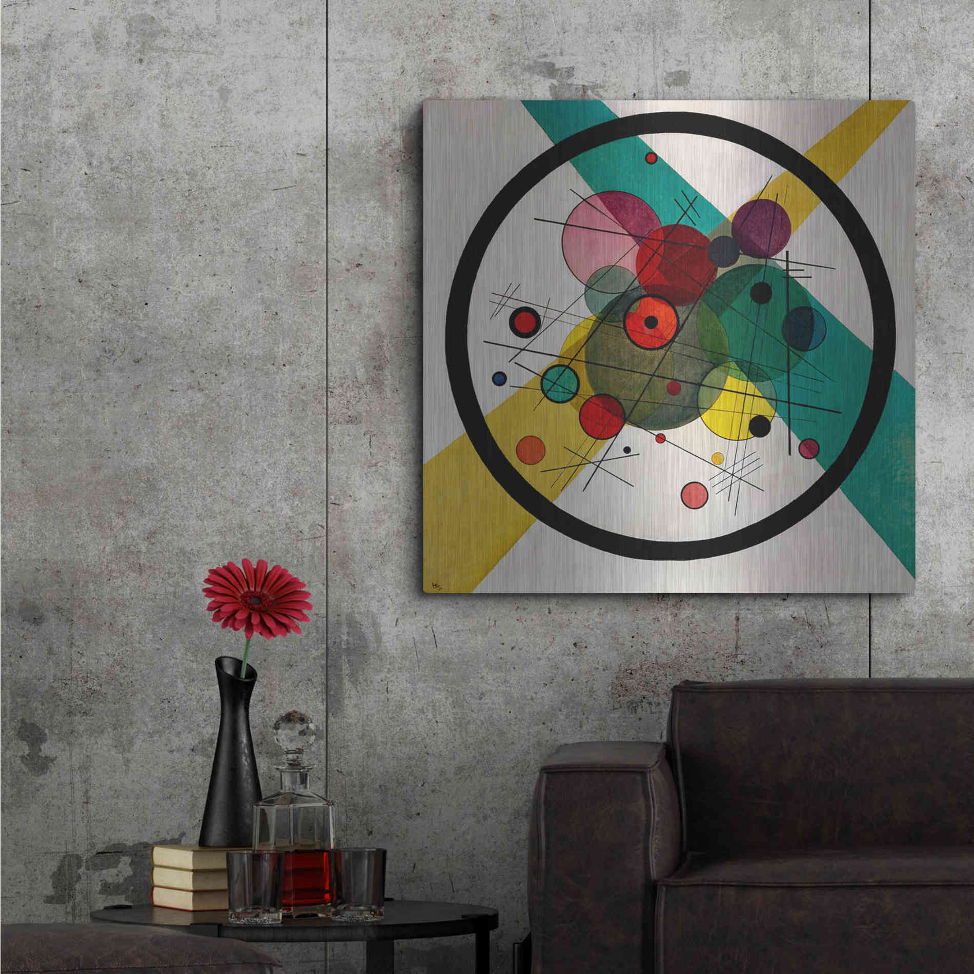 Luxe Metal Art 'Circles In A Circle' by Wassily Kandinsky, Metal Wall Art",36x36