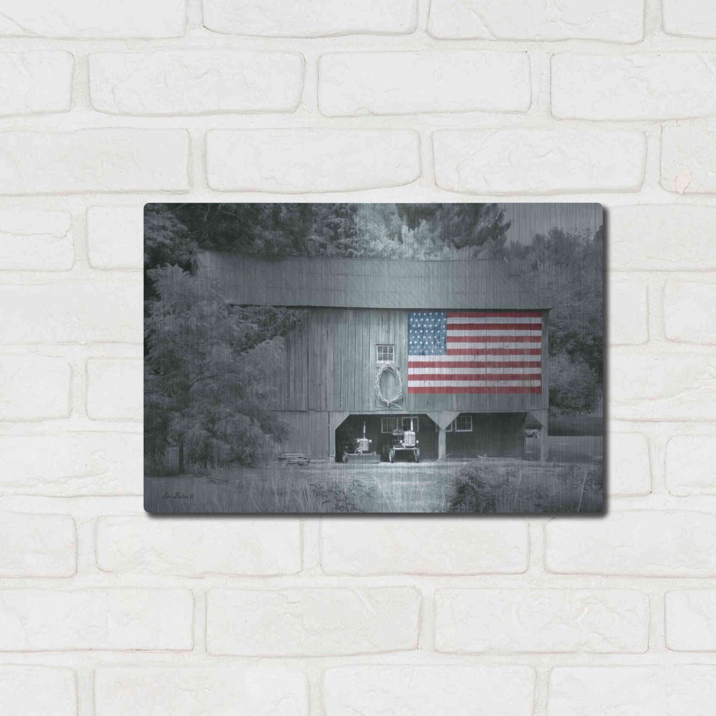 Luxe Metal Art 'Patriotic Farm I' by Lori Deiter Metal Wall Art,16x12