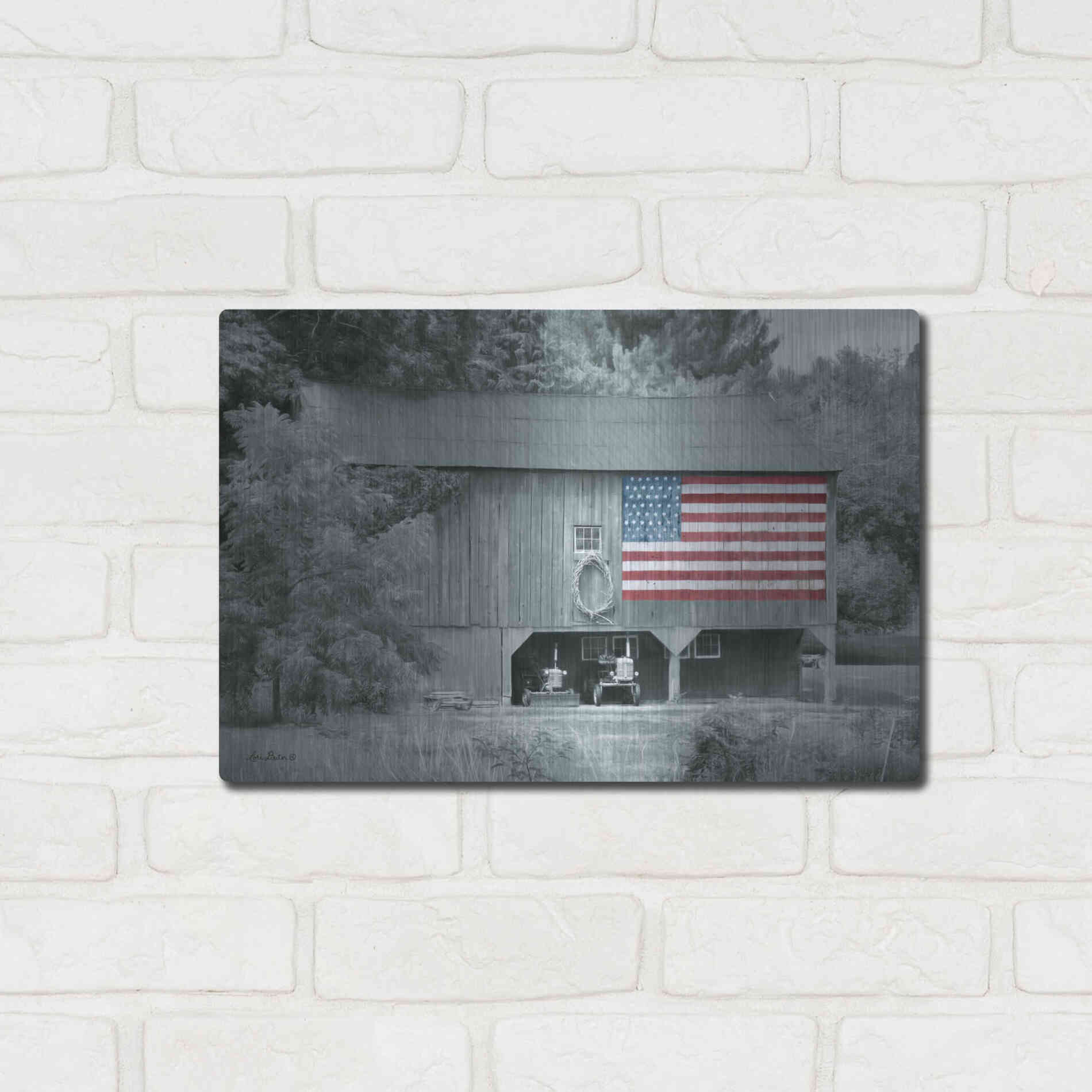 Luxe Metal Art 'Patriotic Farm I' by Lori Deiter Metal Wall Art,16x12
