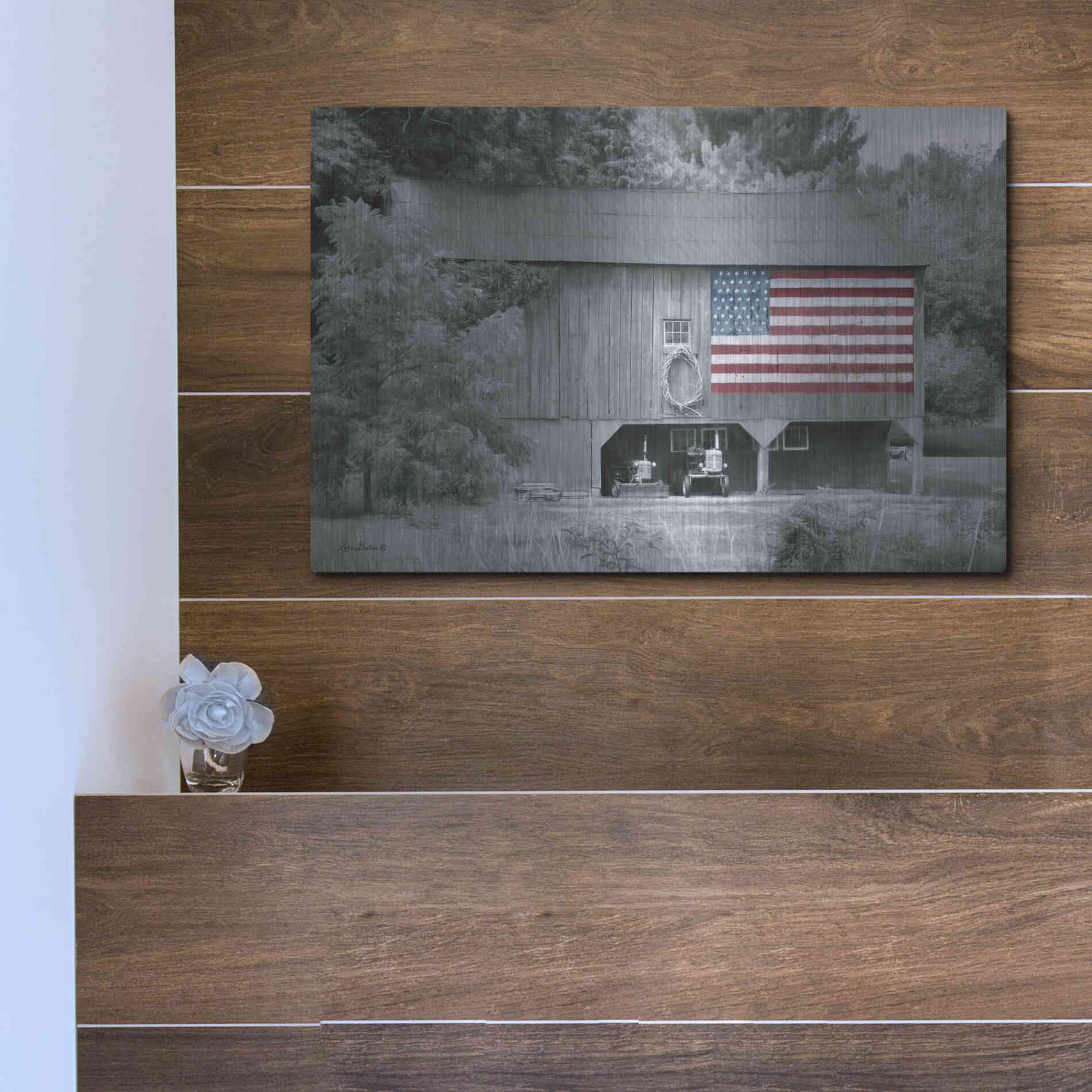 Luxe Metal Art 'Patriotic Farm I' by Lori Deiter Metal Wall Art,16x12