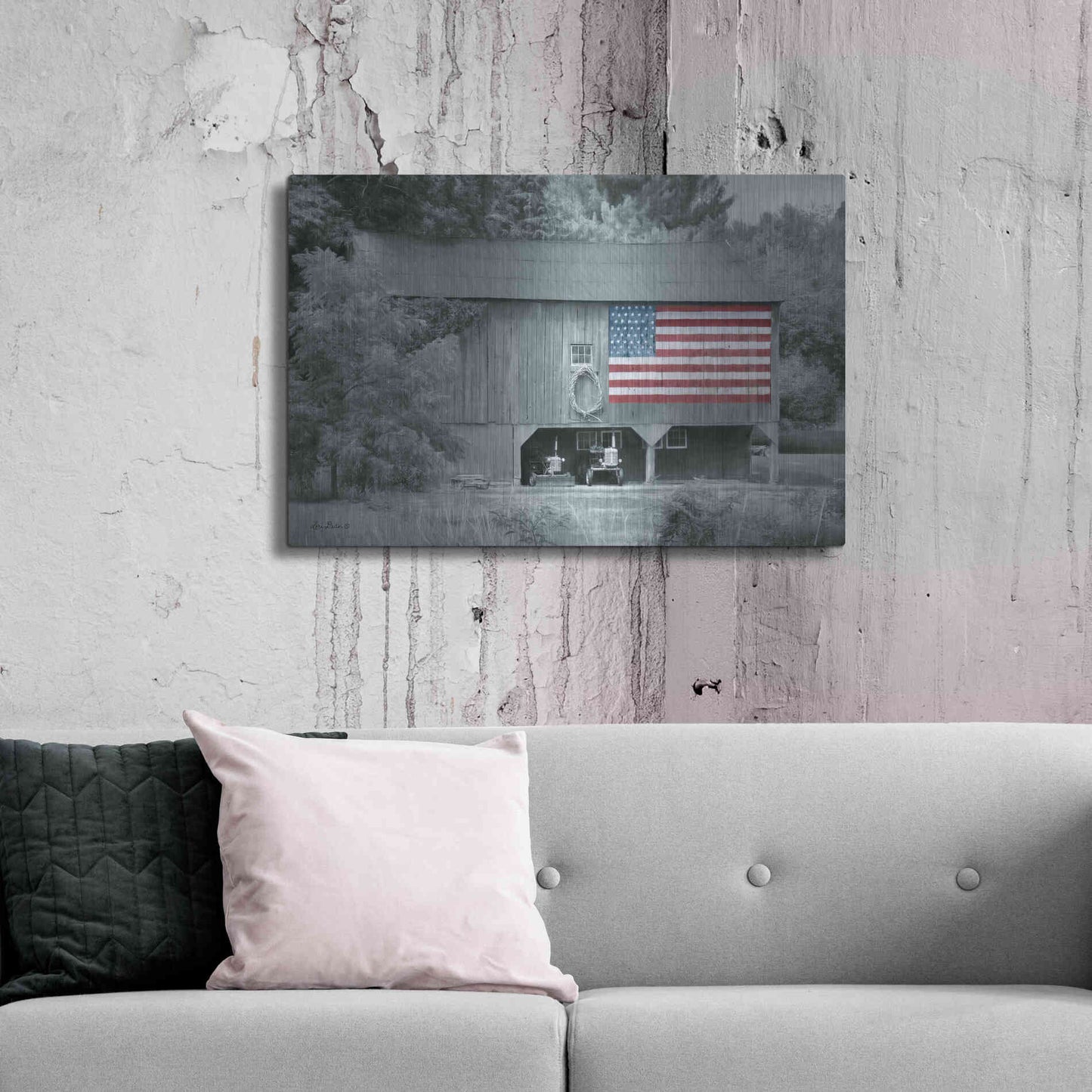 Luxe Metal Art 'Patriotic Farm I' by Lori Deiter Metal Wall Art,36x24