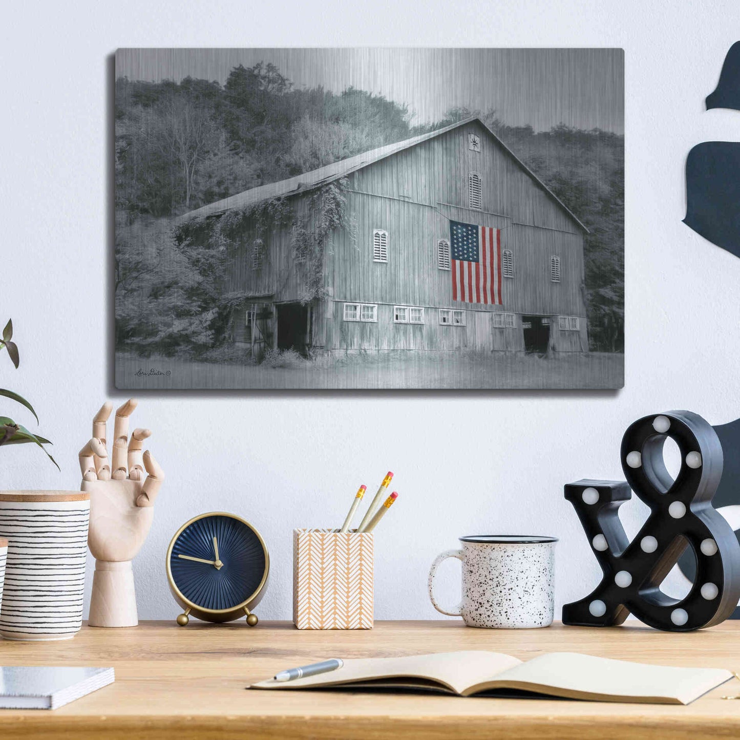 Luxe Metal Art 'Patriotic Farm II' by Lori Deiter Metal Wall Art,16x12