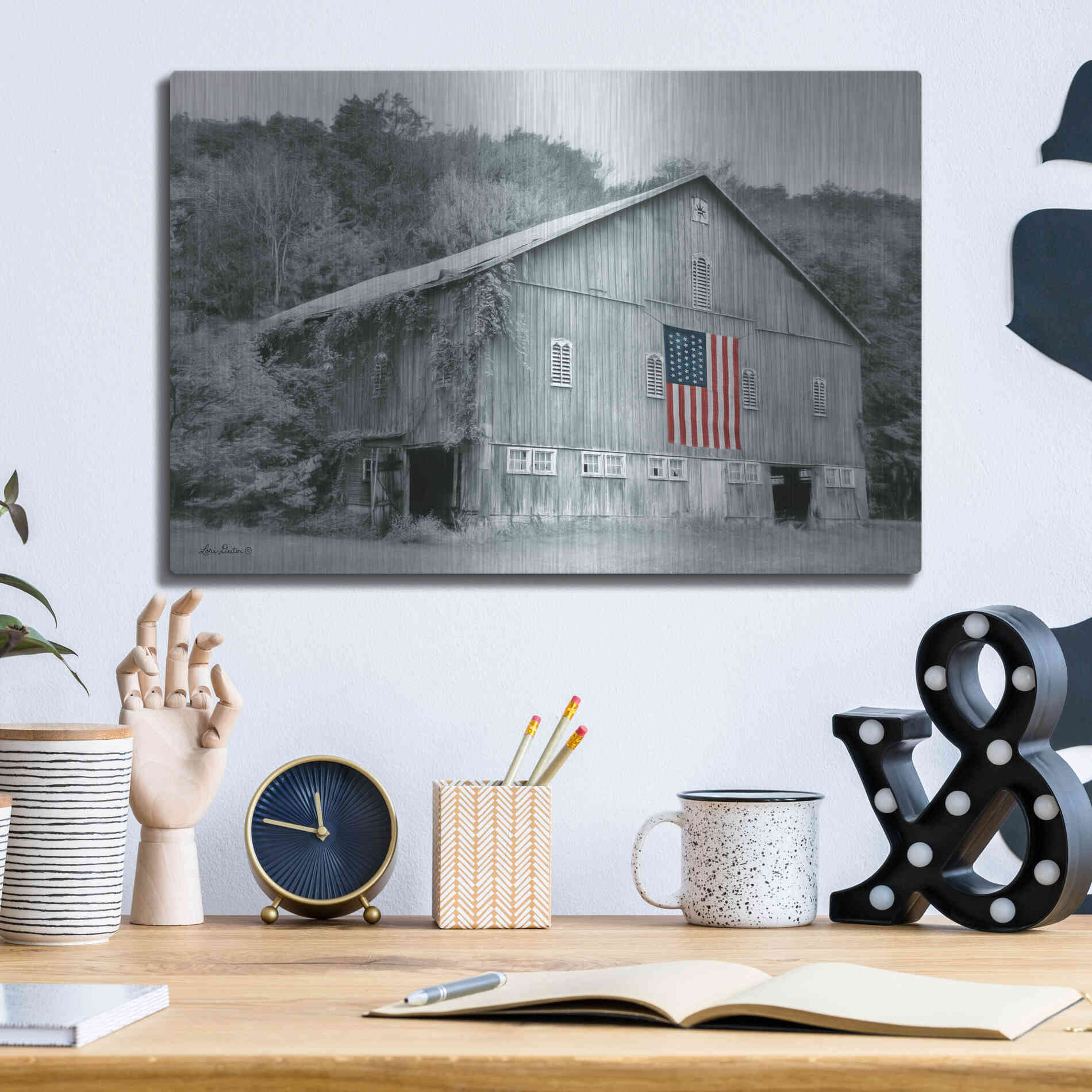 Luxe Metal Art 'Patriotic Farm II' by Lori Deiter Metal Wall Art,16x12