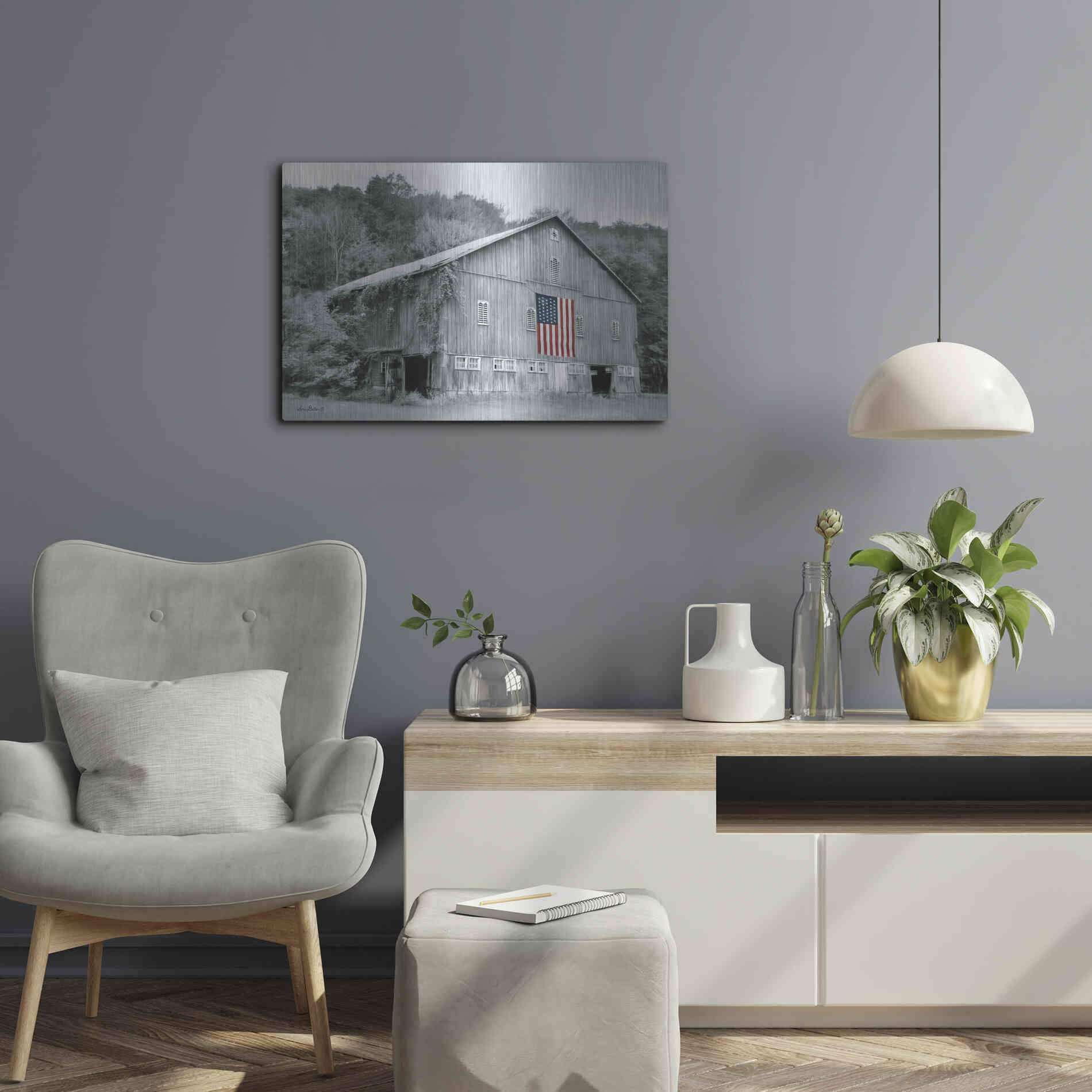 Luxe Metal Art 'Patriotic Farm II' by Lori Deiter Metal Wall Art,24x16