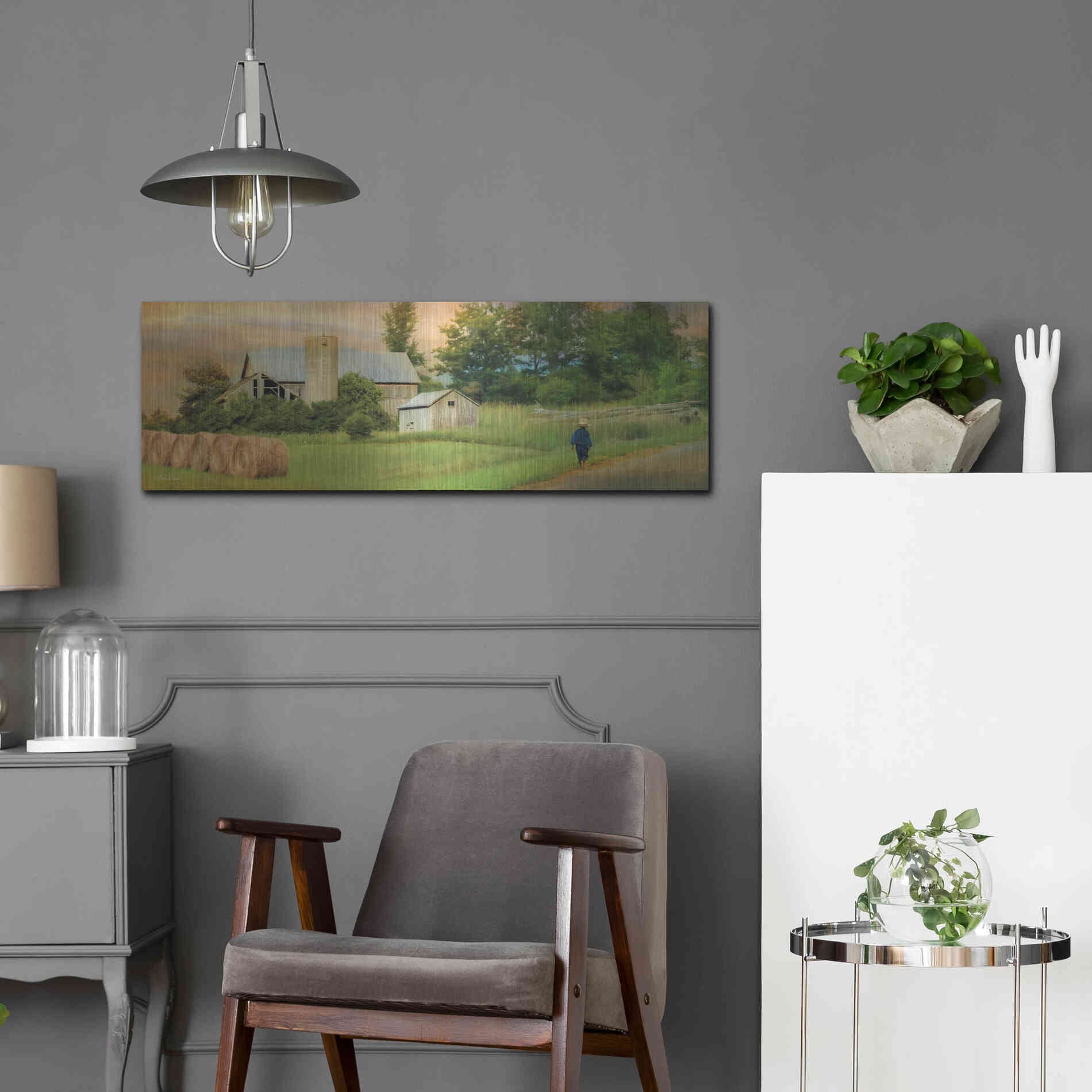 Luxe Metal Art 'Amish Barefoot Farmer' by Lori Deiter Metal Wall Art,36x12