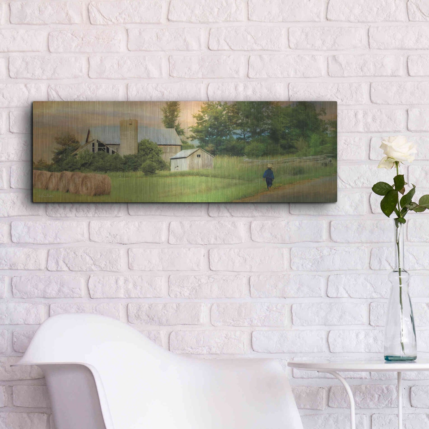 Luxe Metal Art 'Amish Barefoot Farmer' by Lori Deiter Metal Wall Art,36x12