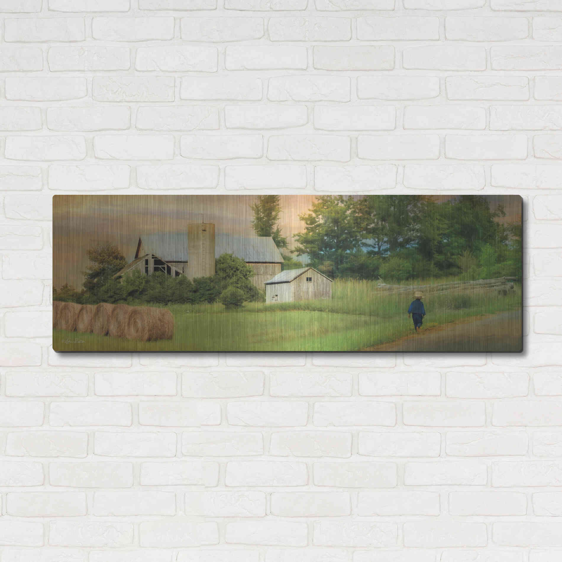 Luxe Metal Art 'Amish Barefoot Farmer' by Lori Deiter Metal Wall Art,48x16