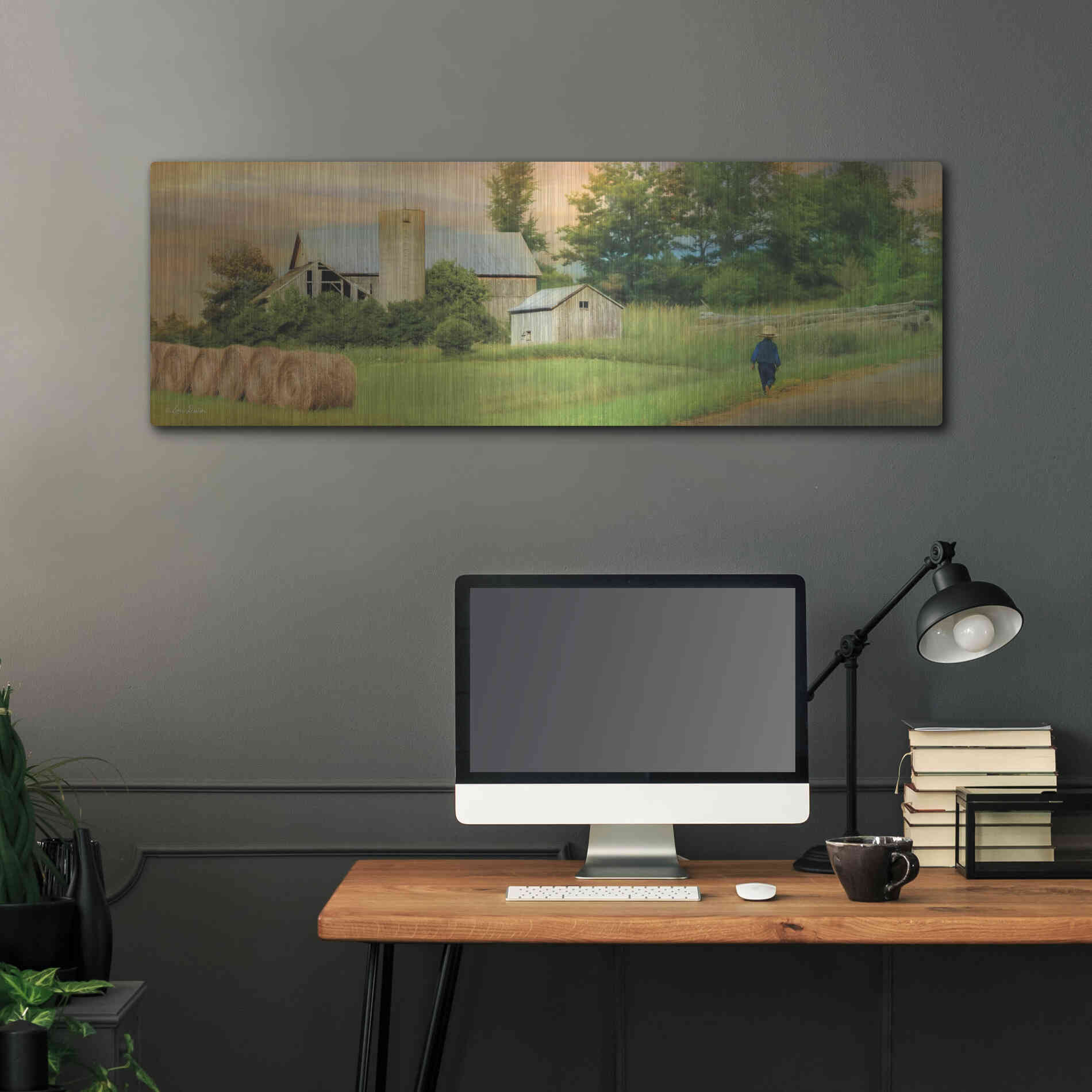 Luxe Metal Art 'Amish Barefoot Farmer' by Lori Deiter Metal Wall Art,48x16