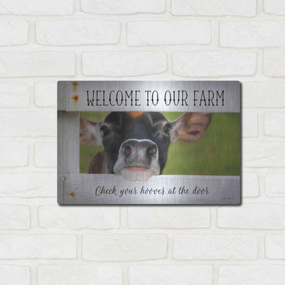 Luxe Metal Art 'Welcome Cow' by Lori Deiter Metal Wall Art,16x12