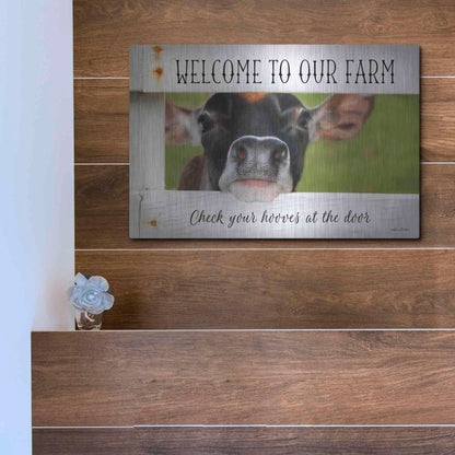 Luxe Metal Art 'Welcome Cow' by Lori Deiter Metal Wall Art,16x12