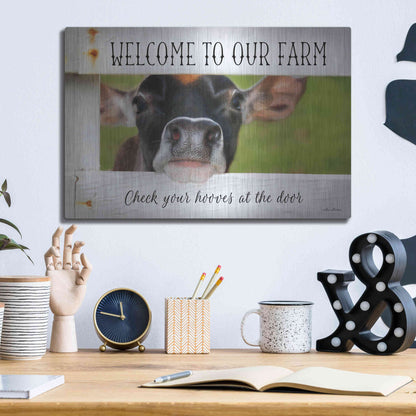 Luxe Metal Art 'Welcome Cow' by Lori Deiter Metal Wall Art,16x12