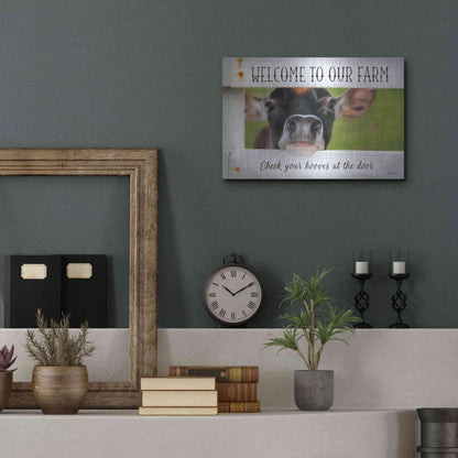 Luxe Metal Art 'Welcome Cow' by Lori Deiter Metal Wall Art,16x12