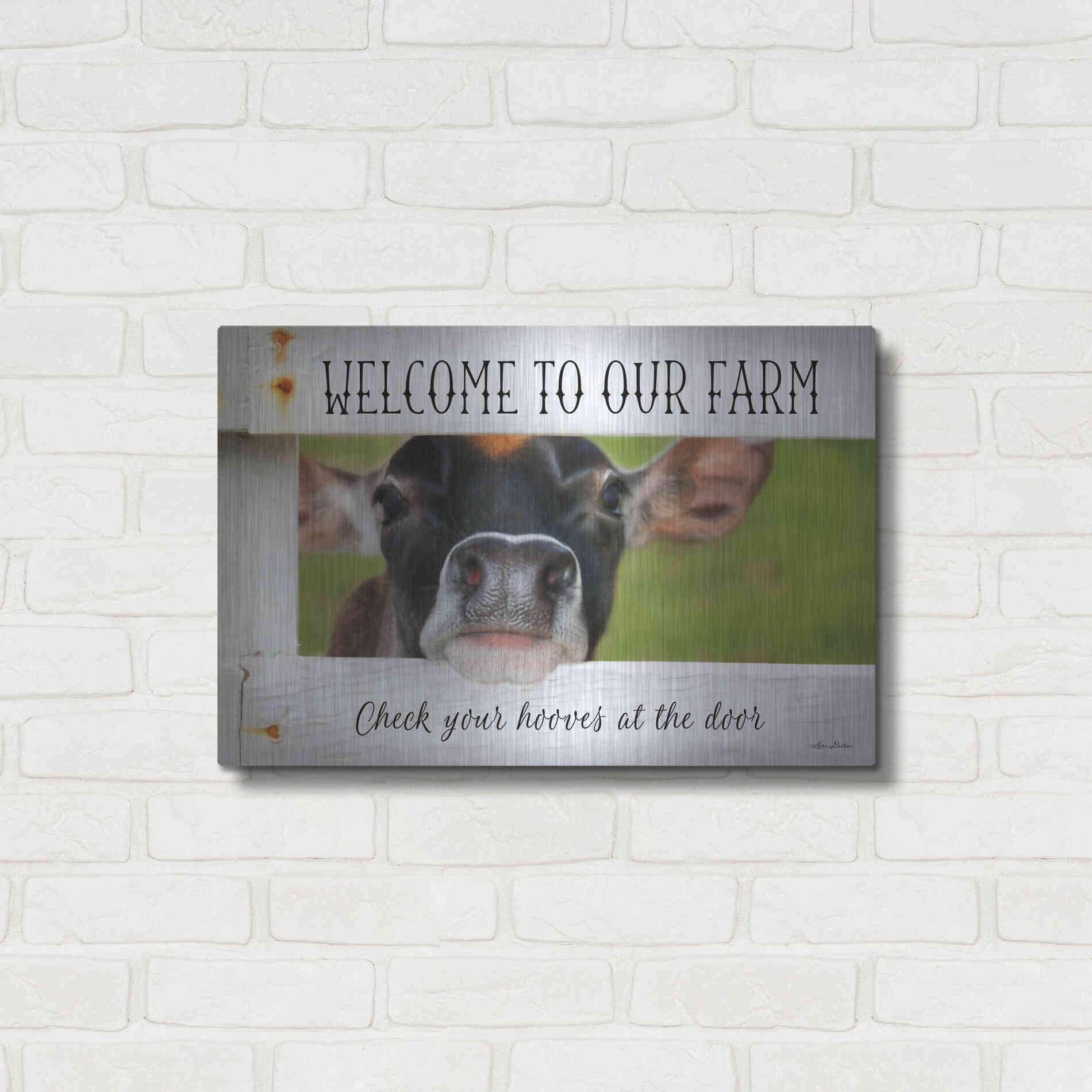 Luxe Metal Art 'Welcome Cow' by Lori Deiter Metal Wall Art,24x16
