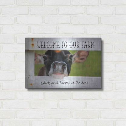 Luxe Metal Art 'Welcome Cow' by Lori Deiter Metal Wall Art,24x16