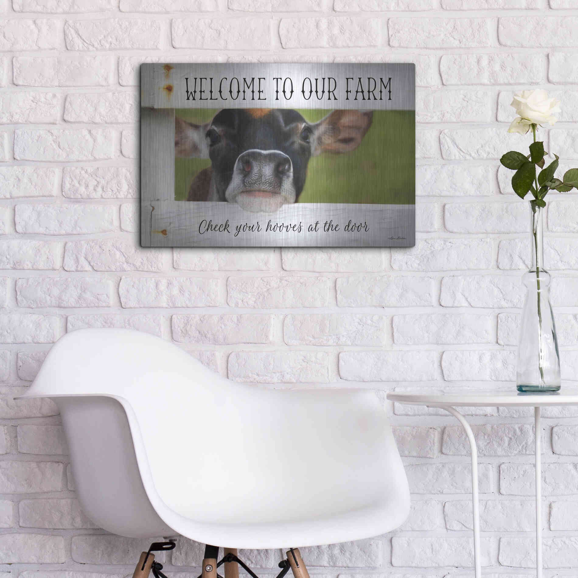 Luxe Metal Art 'Welcome Cow' by Lori Deiter Metal Wall Art,24x16