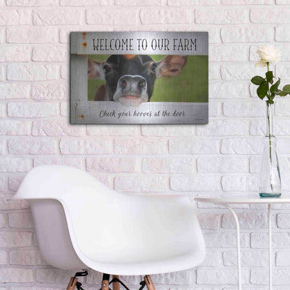 Luxe Metal Art 'Welcome Cow' by Lori Deiter Metal Wall Art,24x16