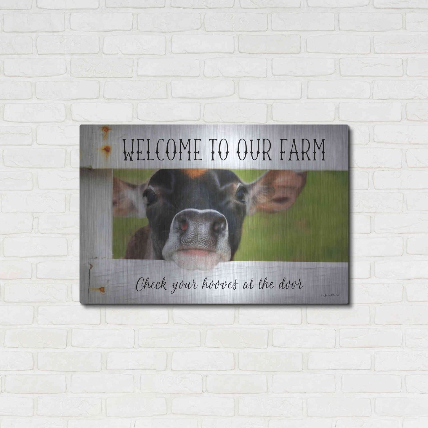 Luxe Metal Art 'Welcome Cow' by Lori Deiter Metal Wall Art,36x24
