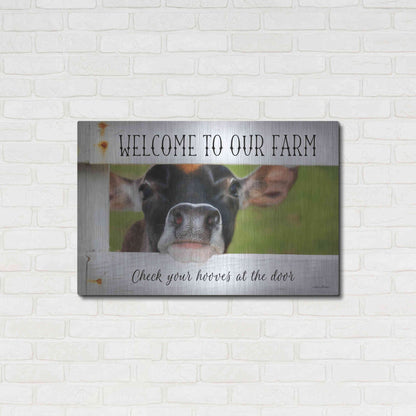 Luxe Metal Art 'Welcome Cow' by Lori Deiter Metal Wall Art,36x24