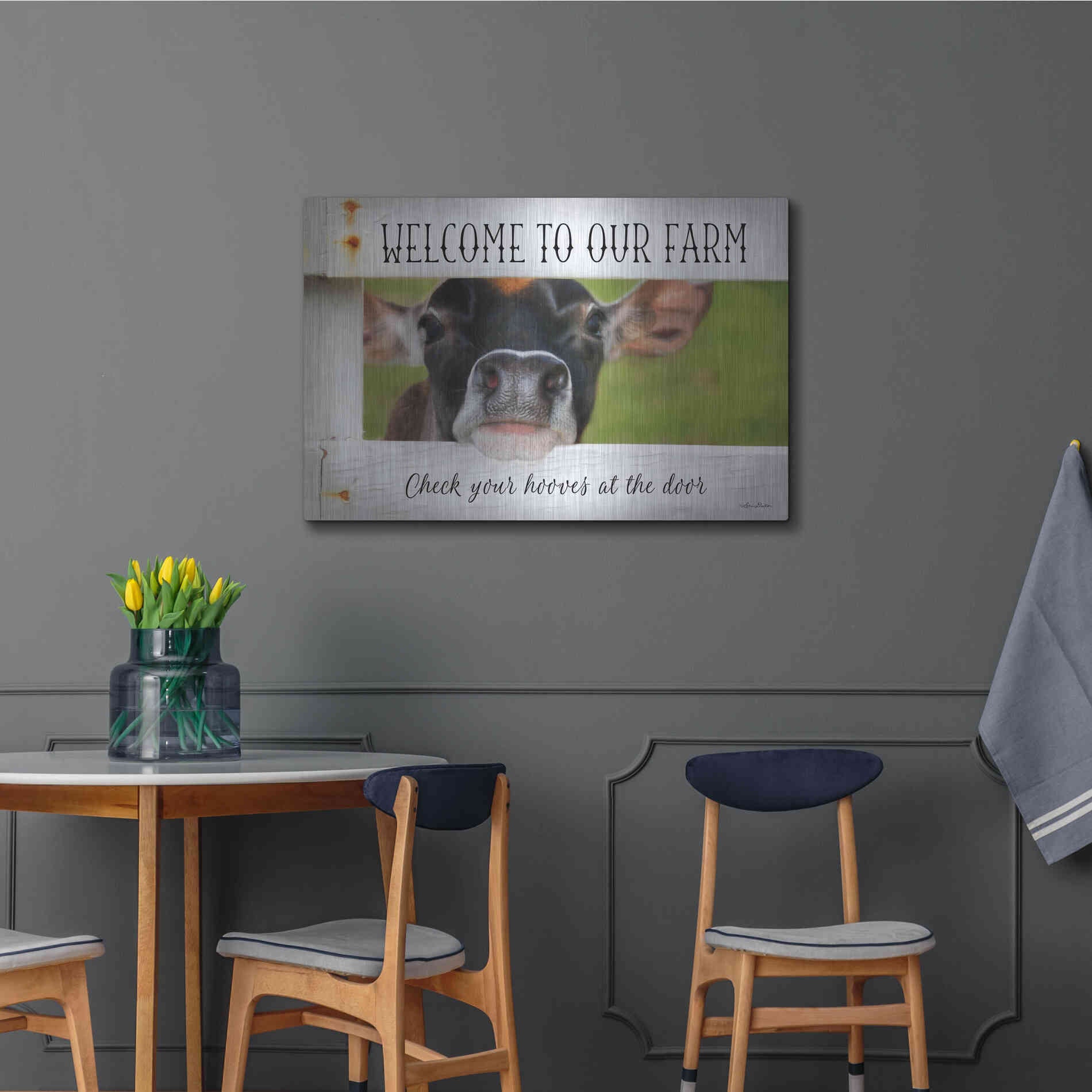 Luxe Metal Art 'Welcome Cow' by Lori Deiter Metal Wall Art,36x24