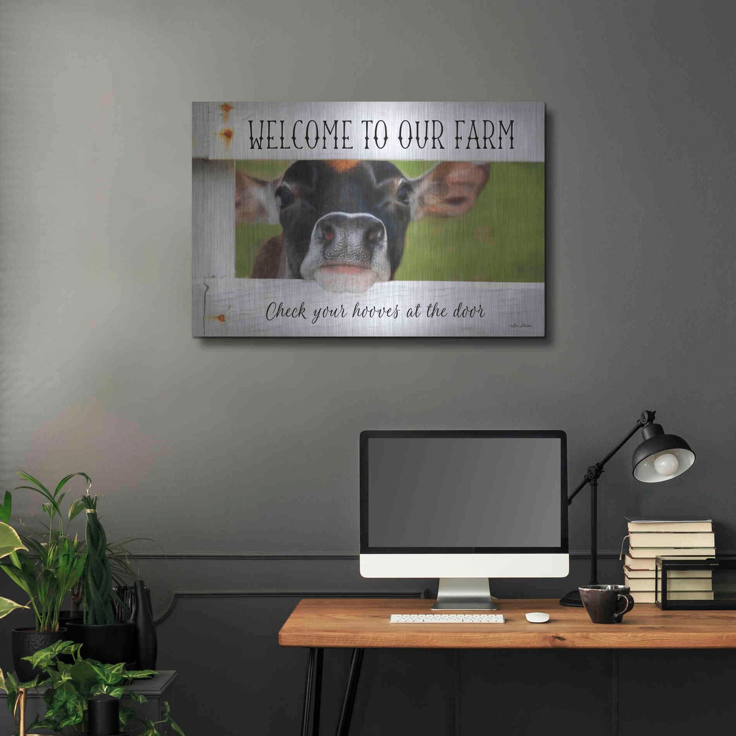 Luxe Metal Art 'Welcome Cow' by Lori Deiter Metal Wall Art,36x24