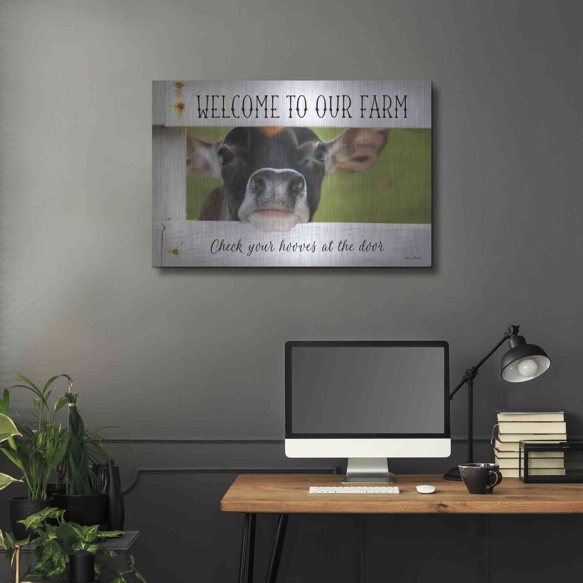 Luxe Metal Art 'Welcome Cow' by Lori Deiter Metal Wall Art,36x24