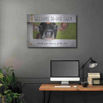 Luxe Metal Art 'Welcome Cow' by Lori Deiter Metal Wall Art,36x24