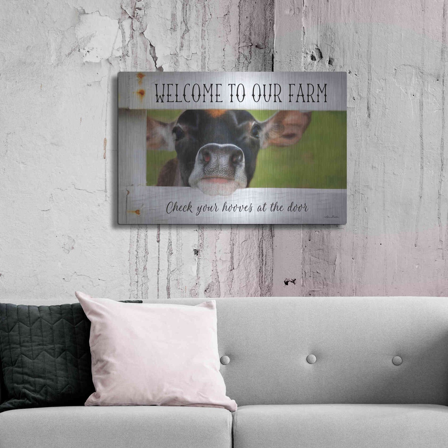 Luxe Metal Art 'Welcome Cow' by Lori Deiter Metal Wall Art,36x24
