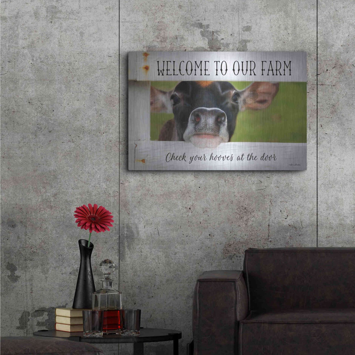 Luxe Metal Art 'Welcome Cow' by Lori Deiter Metal Wall Art,36x24