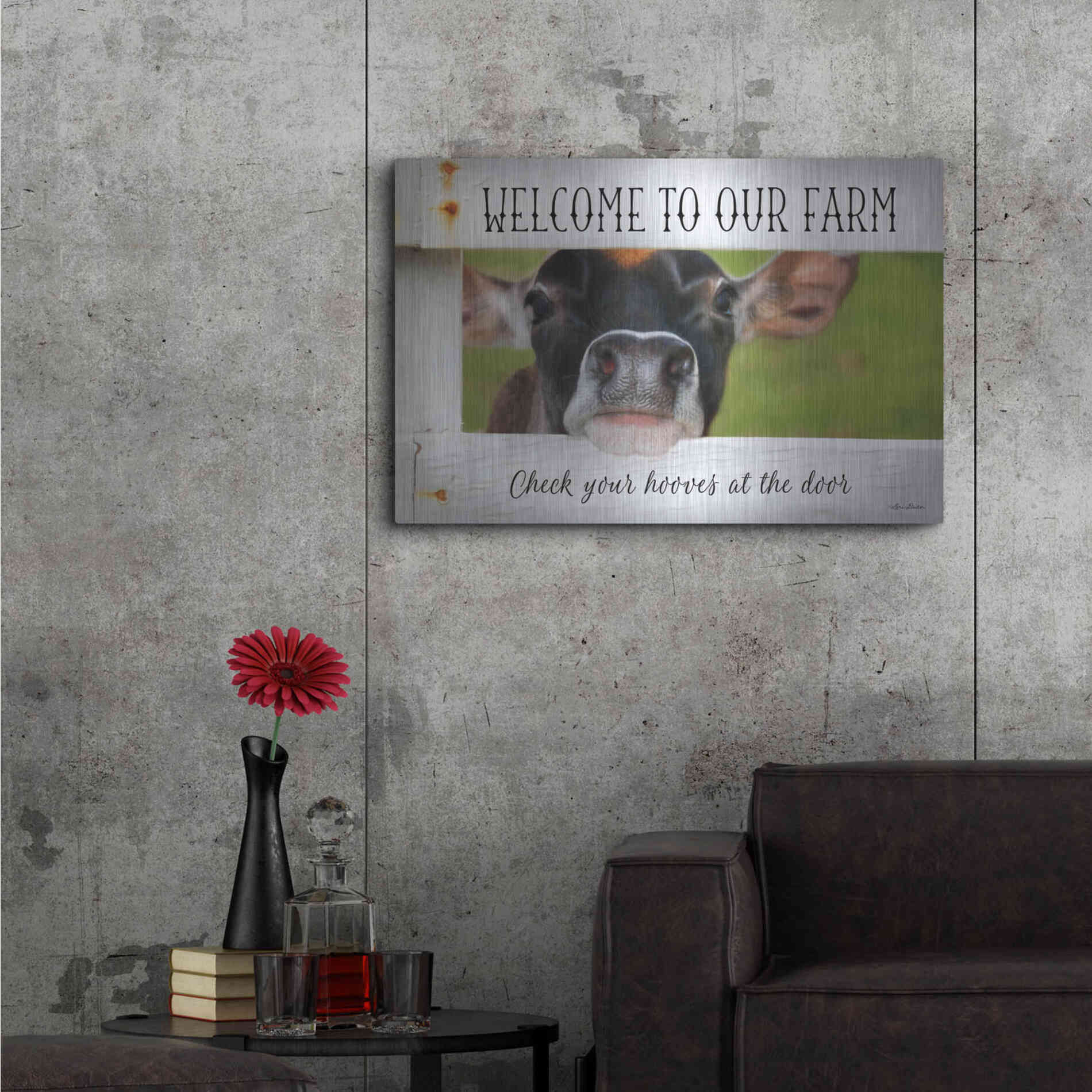 Luxe Metal Art 'Welcome Cow' by Lori Deiter Metal Wall Art,36x24