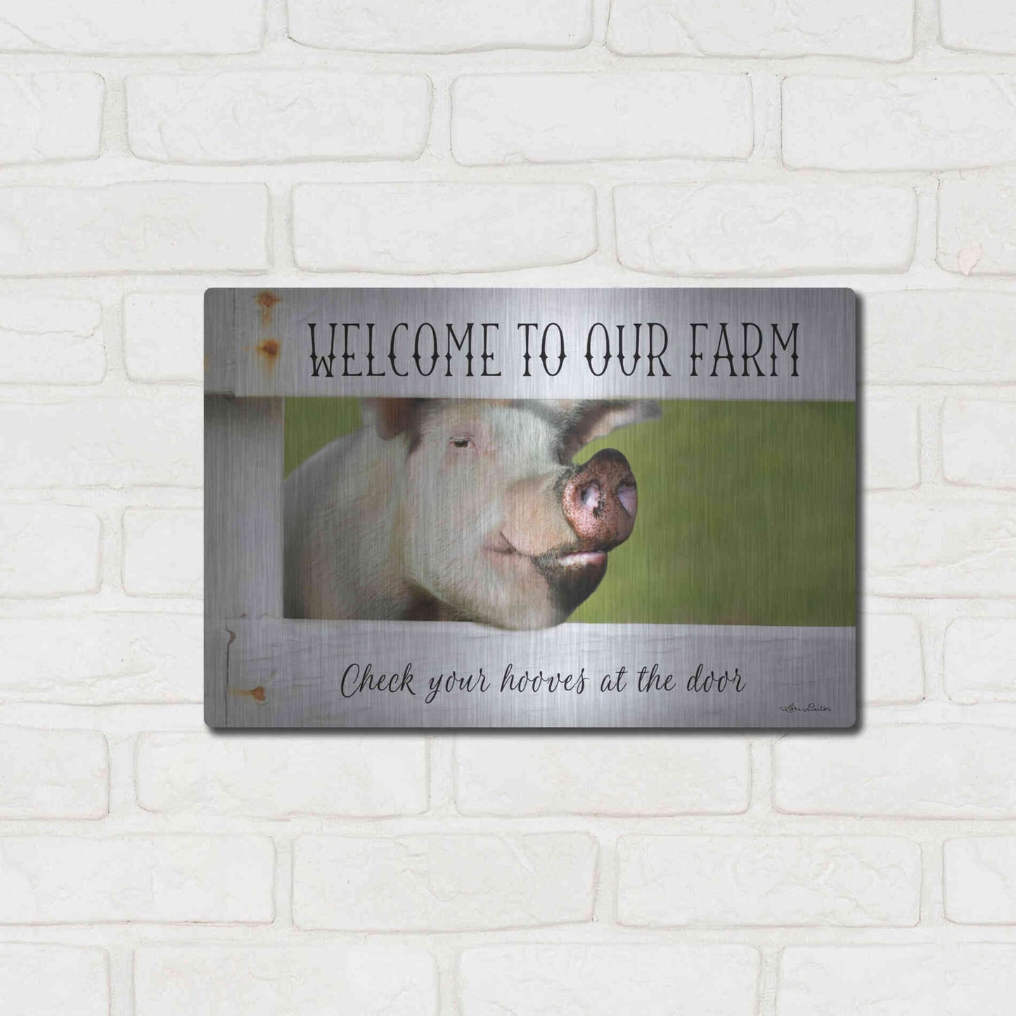 Luxe Metal Art 'Welcome Pig' by Lori Deiter Metal Wall Art,16x12