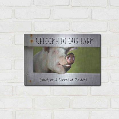 Luxe Metal Art 'Welcome Pig' by Lori Deiter Metal Wall Art,16x12