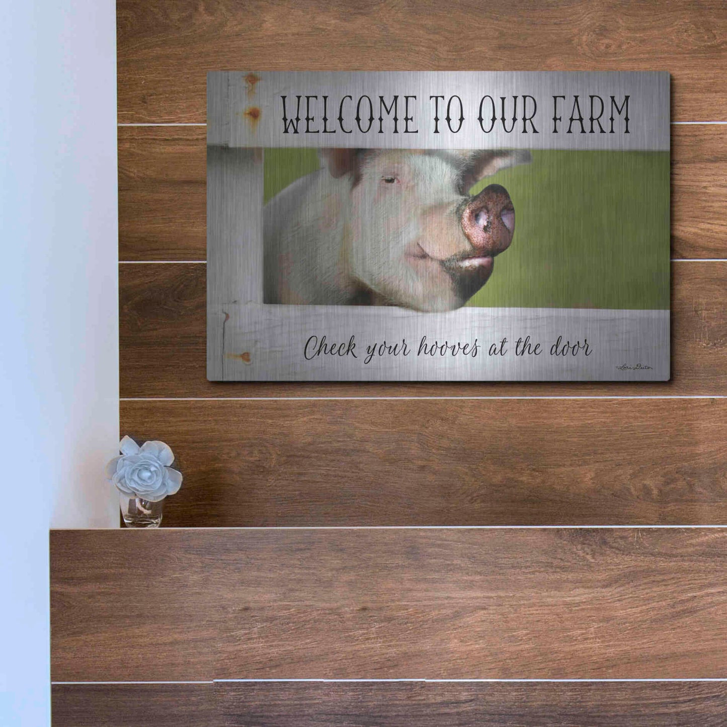 Luxe Metal Art 'Welcome Pig' by Lori Deiter Metal Wall Art,16x12