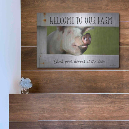 Luxe Metal Art 'Welcome Pig' by Lori Deiter Metal Wall Art,16x12