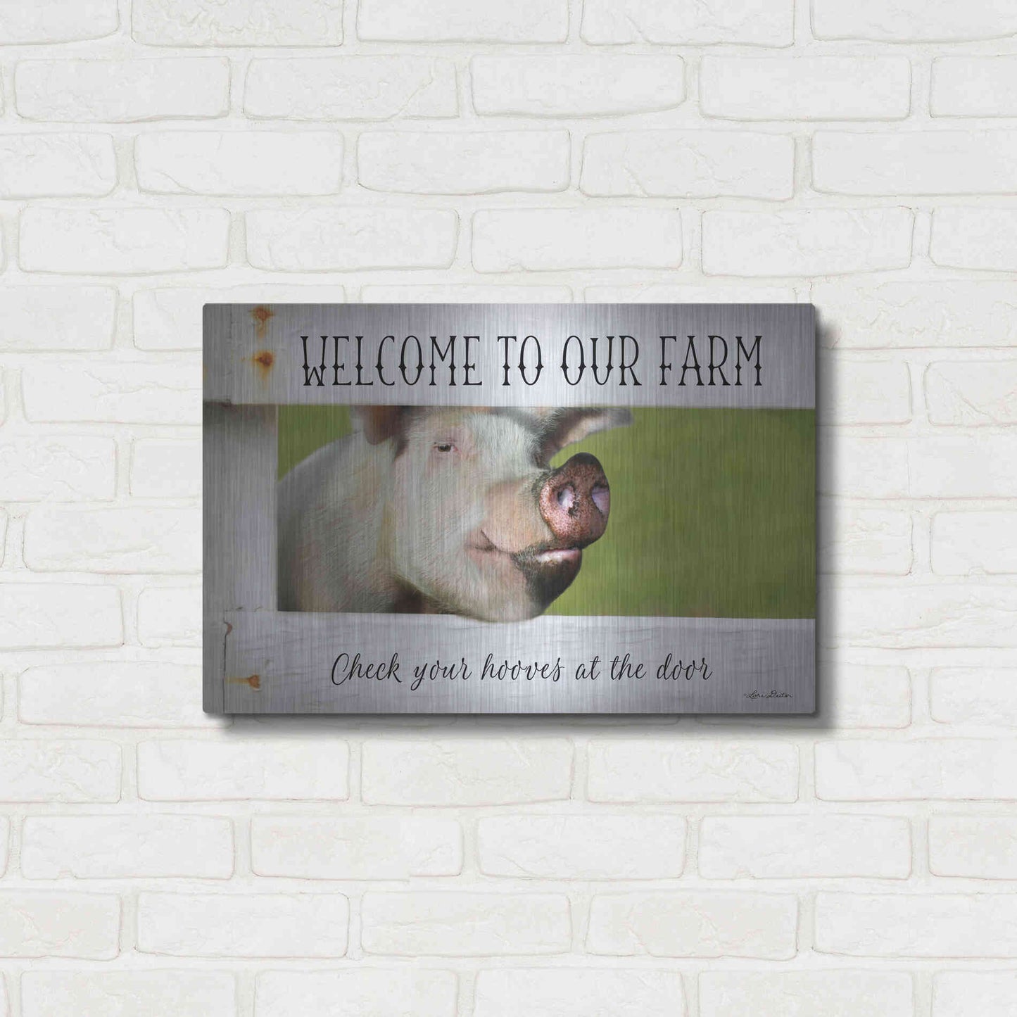 Luxe Metal Art 'Welcome Pig' by Lori Deiter Metal Wall Art,24x16