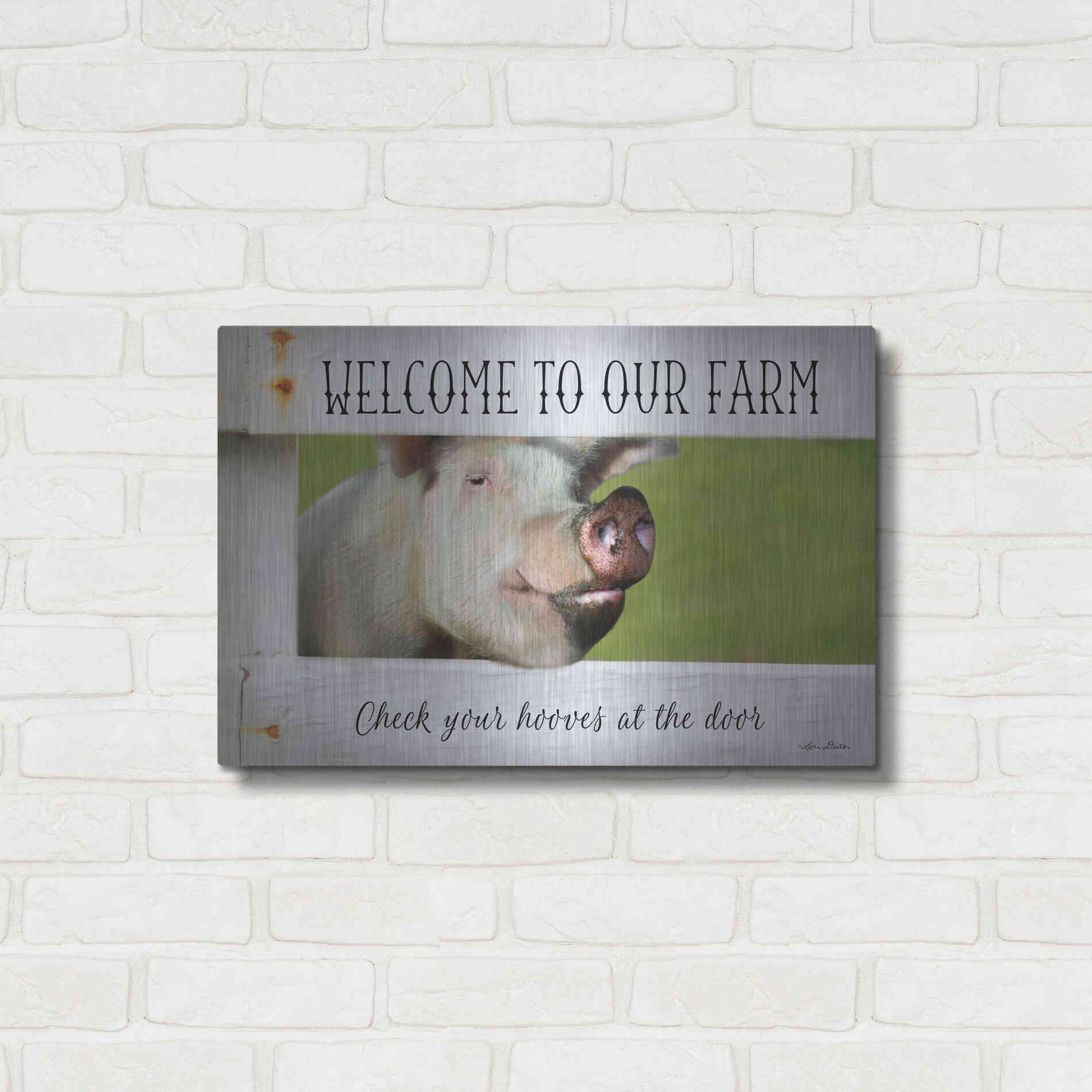 Luxe Metal Art 'Welcome Pig' by Lori Deiter Metal Wall Art,24x16