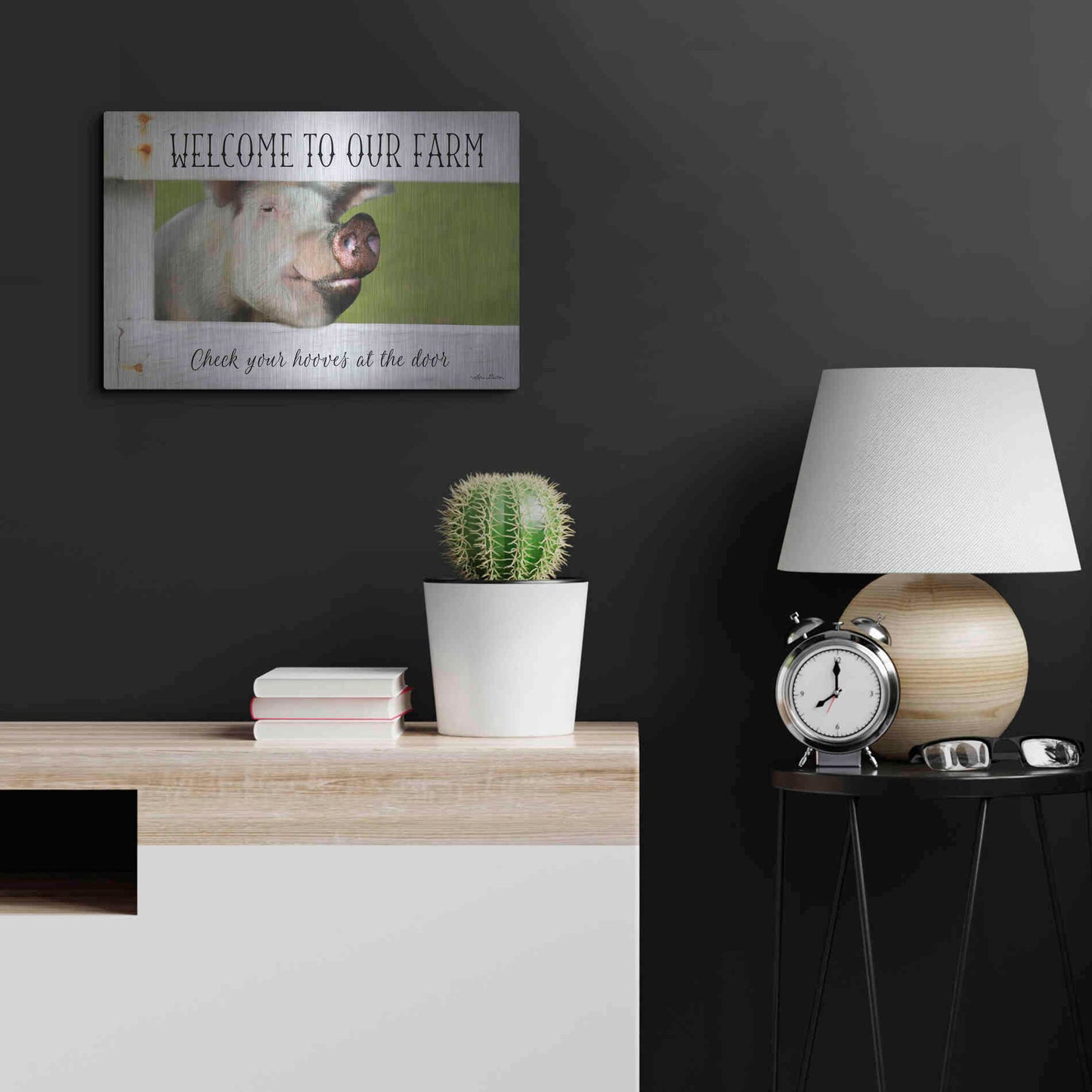 Luxe Metal Art 'Welcome Pig' by Lori Deiter Metal Wall Art,24x16