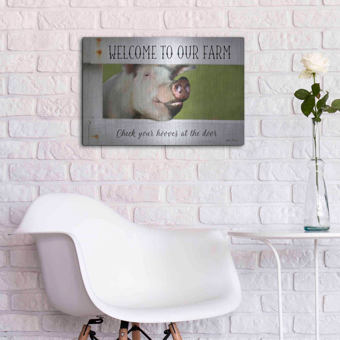 Luxe Metal Art 'Welcome Pig' by Lori Deiter Metal Wall Art,24x16
