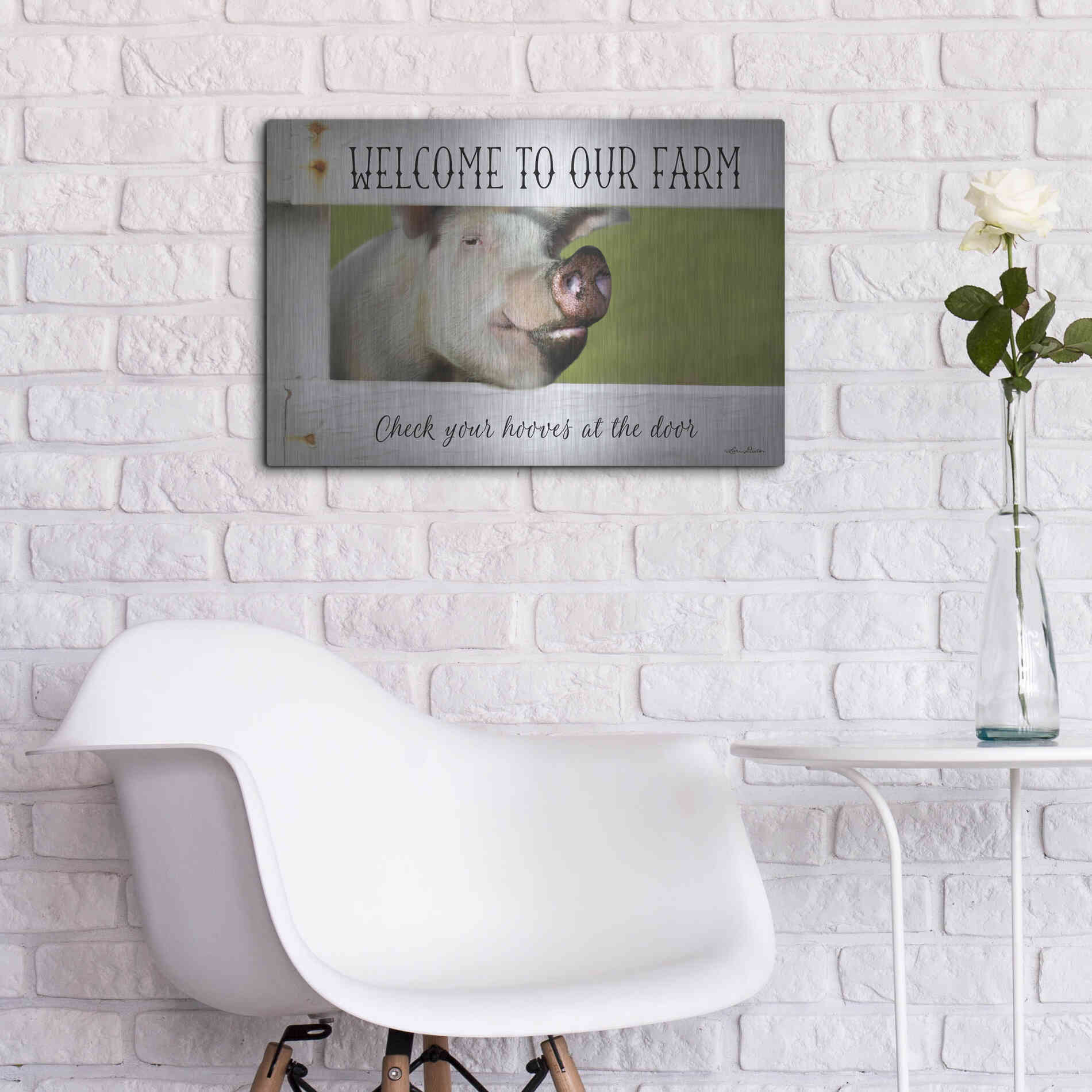 Luxe Metal Art 'Welcome Pig' by Lori Deiter Metal Wall Art,24x16