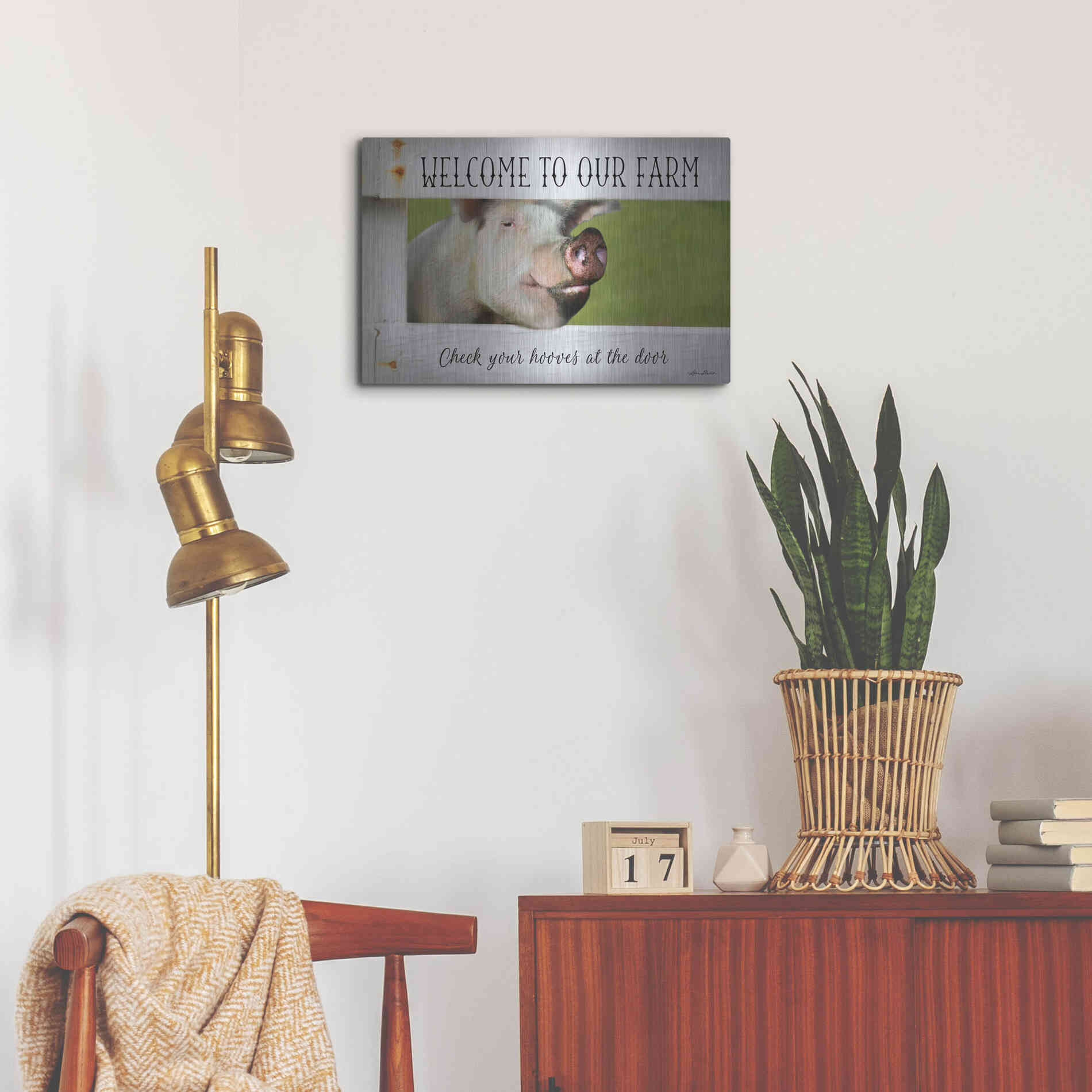 Luxe Metal Art 'Welcome Pig' by Lori Deiter Metal Wall Art,24x16