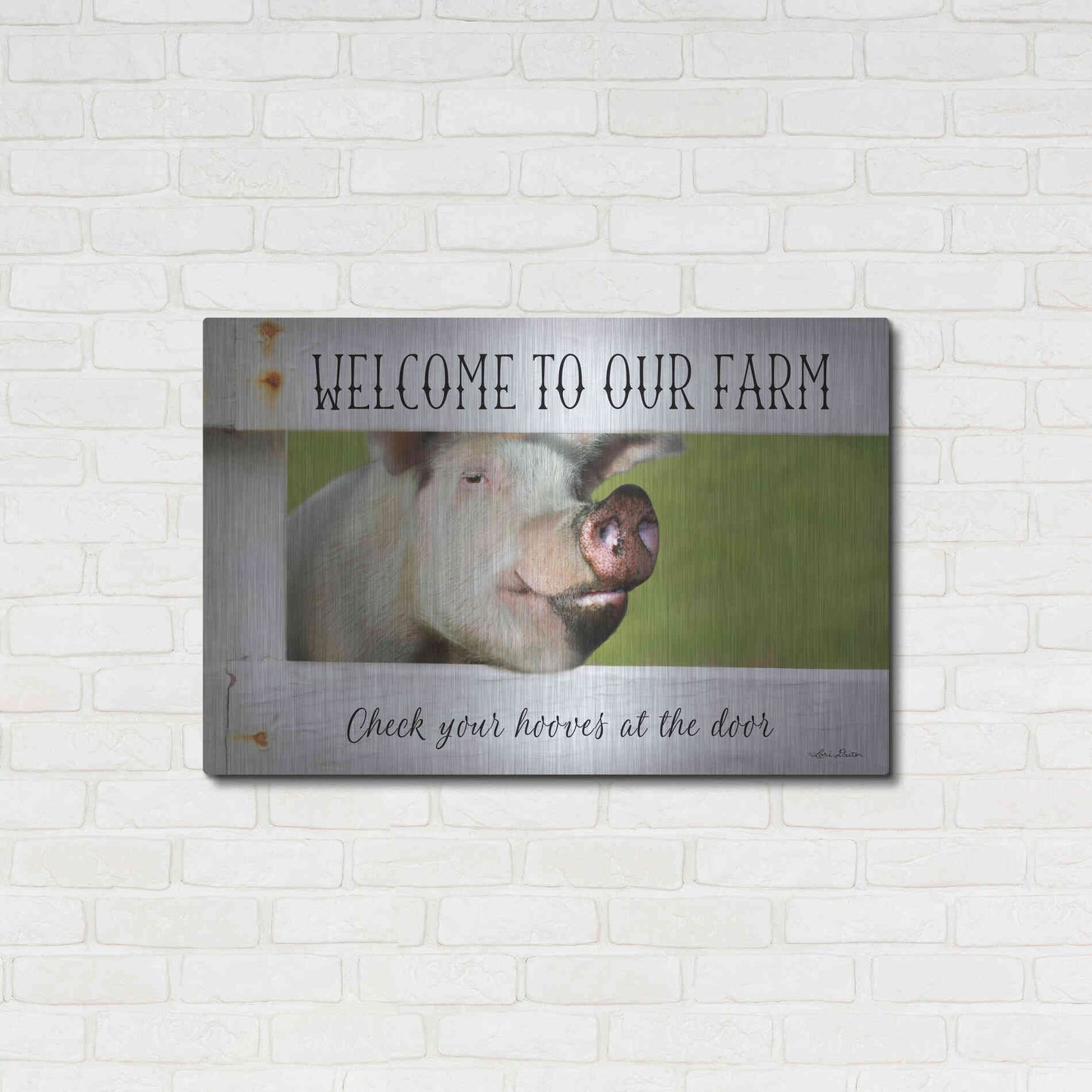 Luxe Metal Art 'Welcome Pig' by Lori Deiter Metal Wall Art,36x24