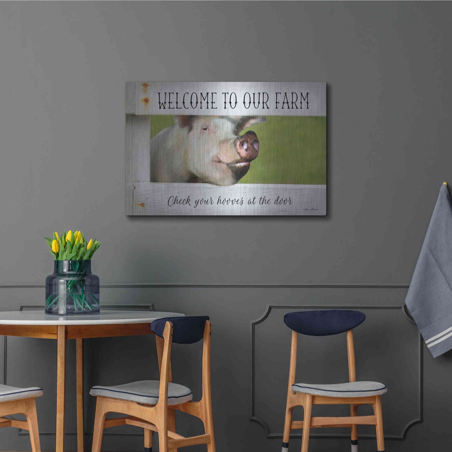 Luxe Metal Art 'Welcome Pig' by Lori Deiter Metal Wall Art,36x24