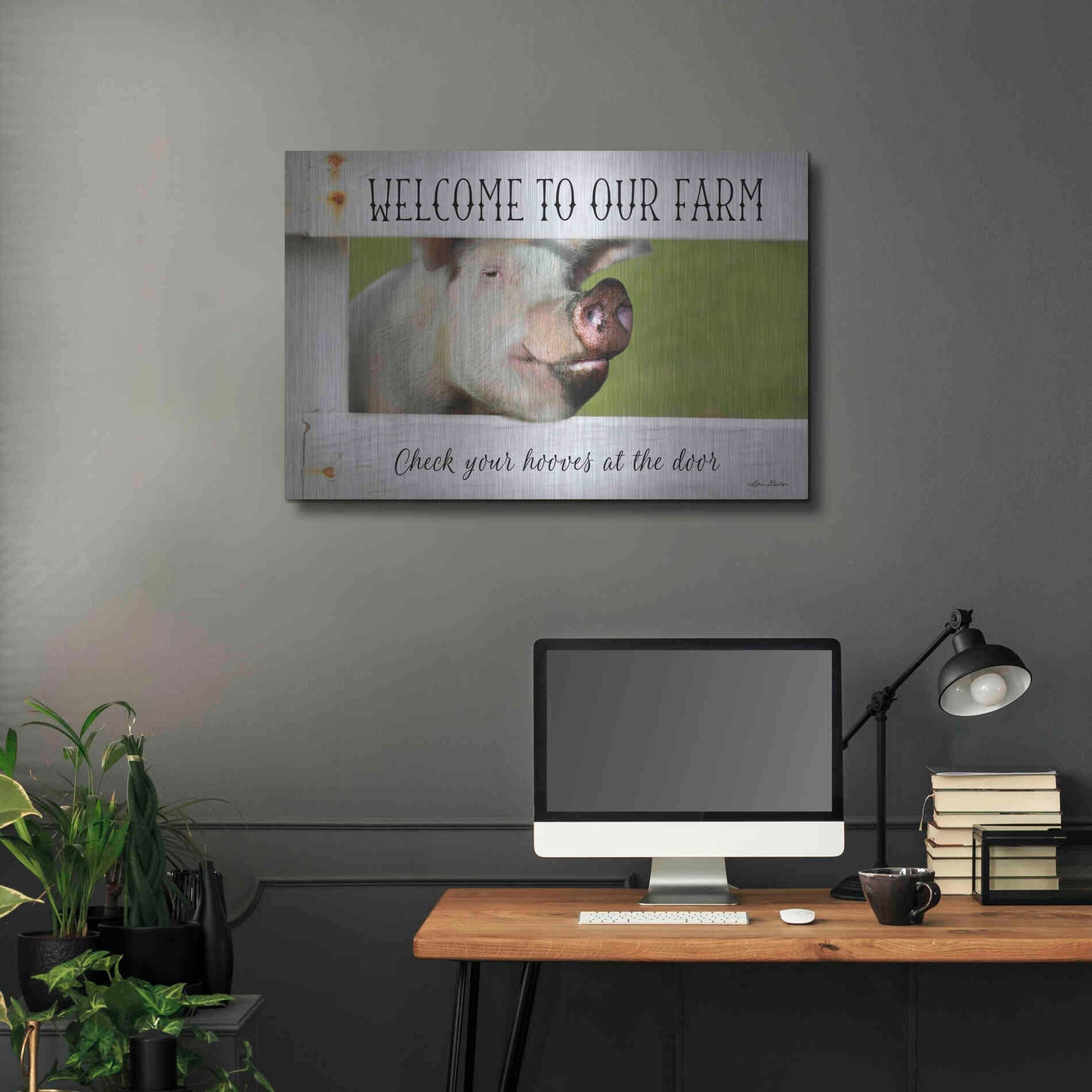 Luxe Metal Art 'Welcome Pig' by Lori Deiter Metal Wall Art,36x24