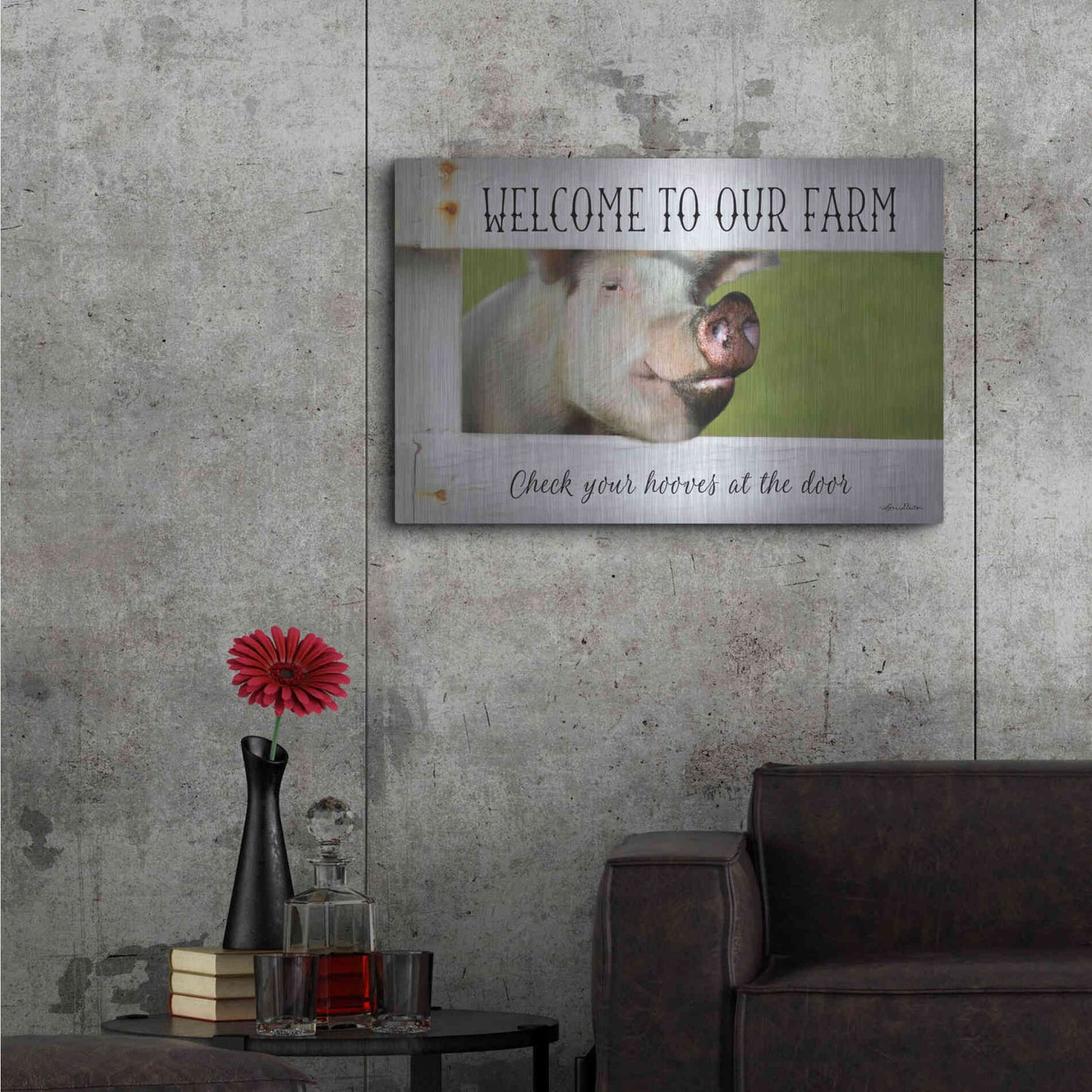 Luxe Metal Art 'Welcome Pig' by Lori Deiter Metal Wall Art,36x24