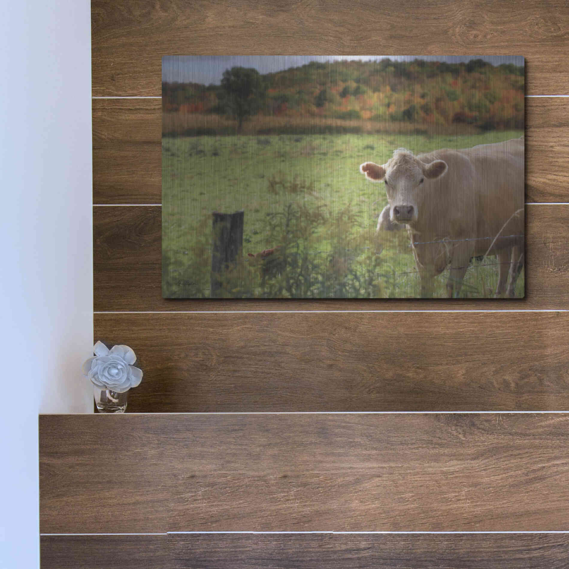 Luxe Metal Art 'Fall Cow' by Lori Deiter Metal Wall Art,16x12