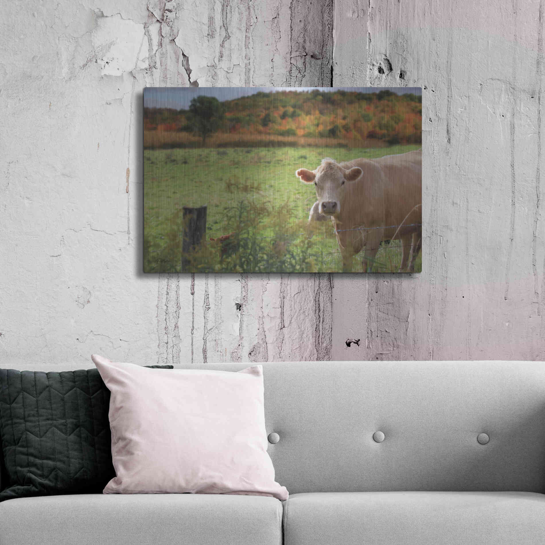 Luxe Metal Art 'Fall Cow' by Lori Deiter Metal Wall Art,36x24
