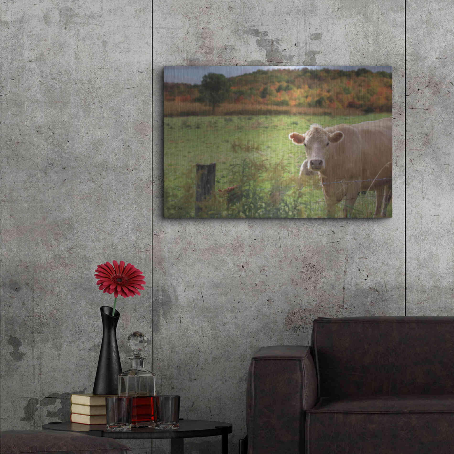 Luxe Metal Art 'Fall Cow' by Lori Deiter Metal Wall Art,36x24