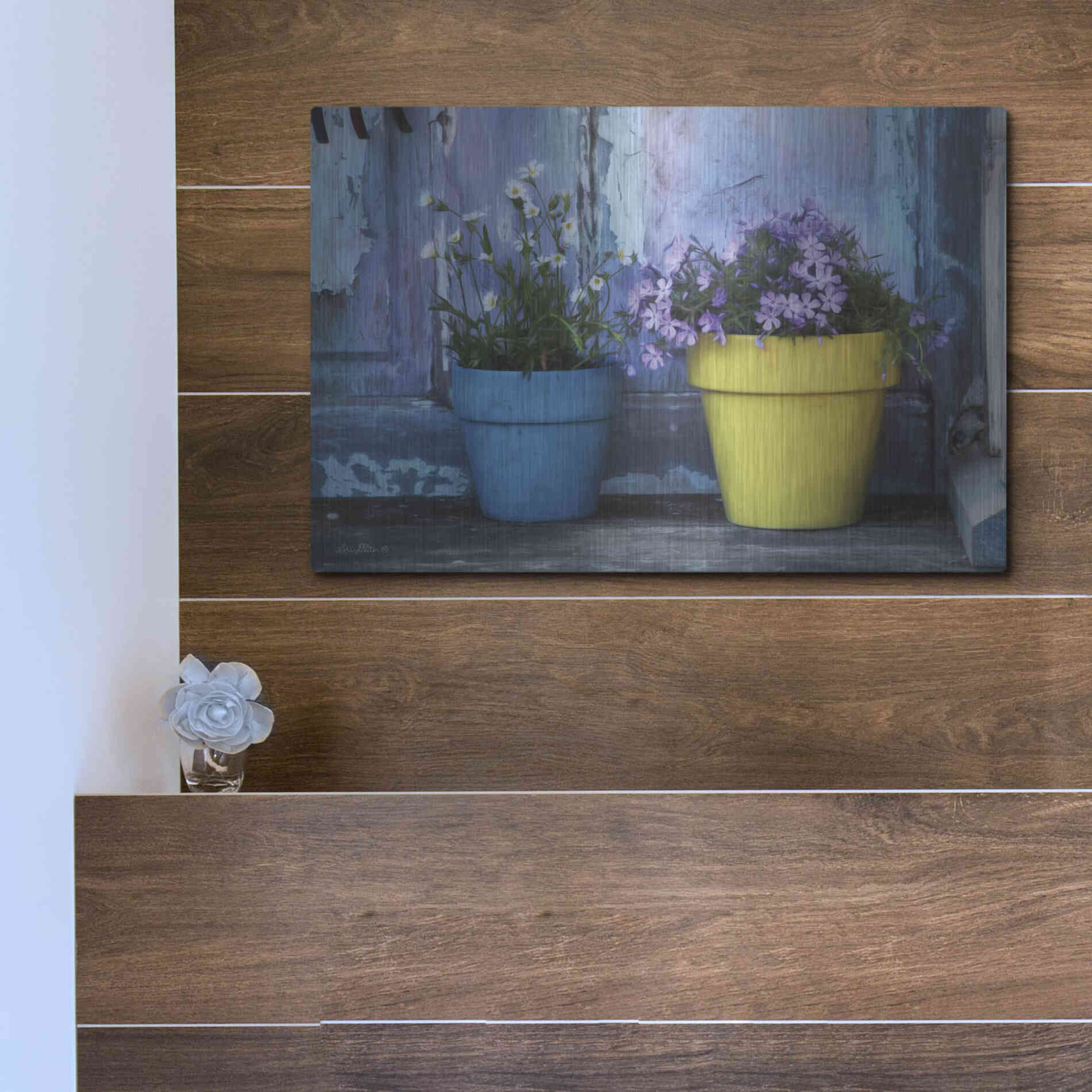 Luxe Metal Art 'She Shed Flowers' by Lori Deiter Metal Wall Art,16x12