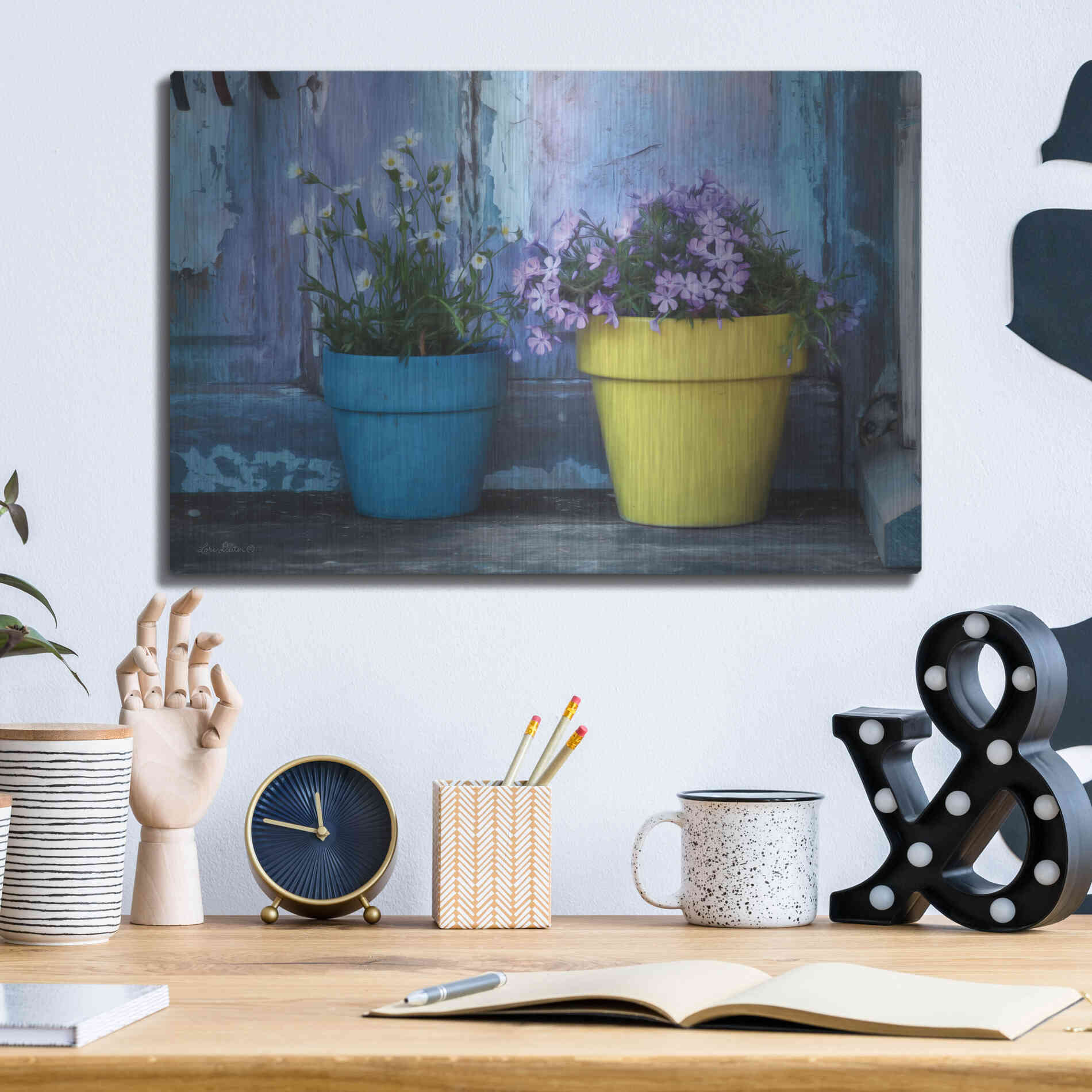 Luxe Metal Art 'She Shed Flowers' by Lori Deiter Metal Wall Art,16x12